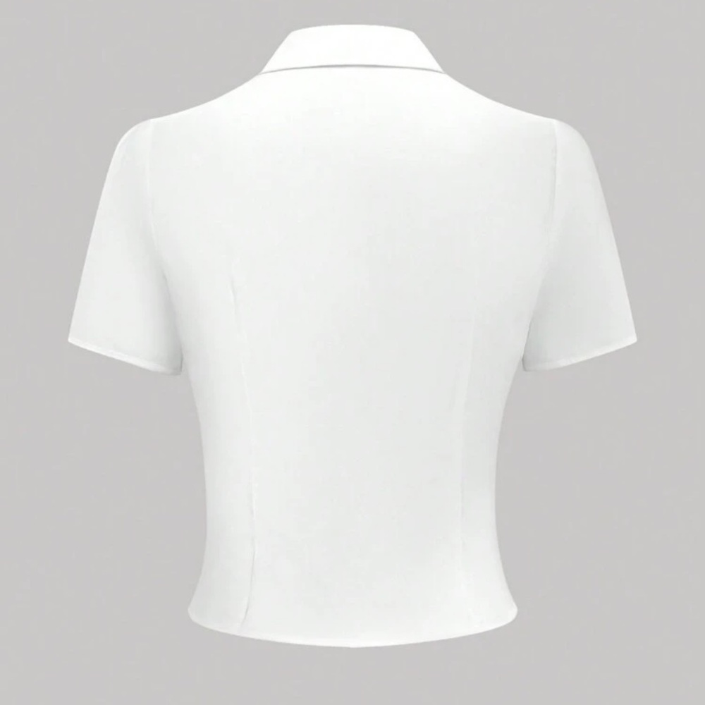 Women's Casual Woven V-Neck Button Down White Shirt For Summer - Picture 3 of 4